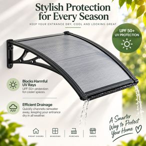 Polycarbonate Door Canopy 61 x 60cm Smoke Grey Front Door & Window Awning