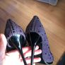 designer bourne stilettos purple tweed peep toe with black rhinestones and patent detail Image 4