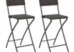 Folding Bar Chairs 2 pcs HDPE and Steel Brown Rattan Look