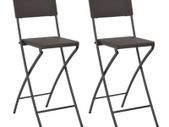 Folding Bar Chairs 2 pcs HDPE and Steel Brown Rattan Look