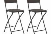Folding Bar Chairs 2 pcs HDPE and Steel Brown Rattan Look