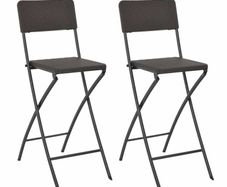 Folding Bar Chairs 2 pcs HDPE and Steel Brown Rattan Look