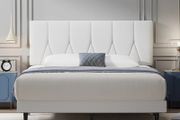 King Bed Frame, White, Upholstered Wooden Slat Bed Frame with Headboard, Easy Assembly, Underbed Storage, No Box Spring Needed 150 200