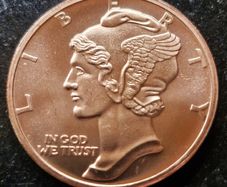 Copper 1 avdp oz Liberty Mercury Dime