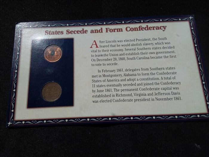 PCS Lincoln Series Coin and Stamp Panel - " States Secede and Form Confederacy "