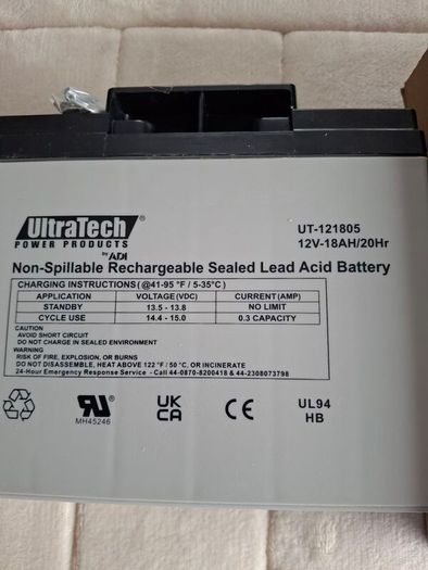 Ultratech Ut-1270 12v - 18ah Lead Acid Rechargeable 20hr Battery Brand New  !