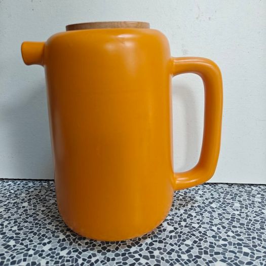 Title: OGO Living "Outo" Matte Stoneware Teapot with Wooden Lid, Orange
