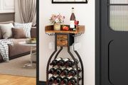 Wine Rack Freestanding Floor,Wine Storage 15 Bottles Bottle Rack with Glass Holders, Mini Bar Wine Cabinet with Storage Drawer