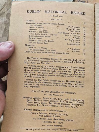 Dublin Historical Records X 4. By The Old Dublin Society. First Edition Paperback In Good Condition.  See Photos For Same.