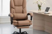 Reclining Faux Leather Office Chair with Footrest and Casters, 65x67x111-119 cm, Brown