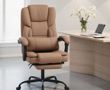 Reclining Faux Leather Office Chair with Footrest and Casters, 65x67x111-119 cm, Brown