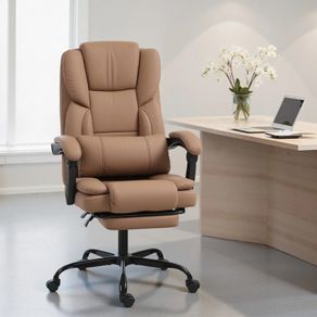 Reclining Faux Leather Office Chair with Footrest and Casters, 65x67x111-119 cm, Brown