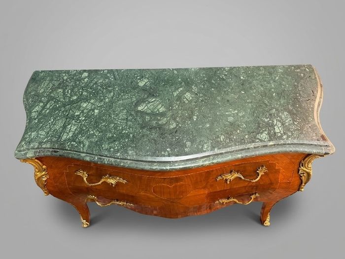 Louis XV Style Bombe Chest of Drawers with Green Marble Top