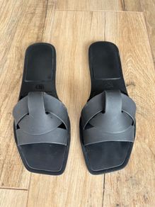 Zara black rubberised black flats