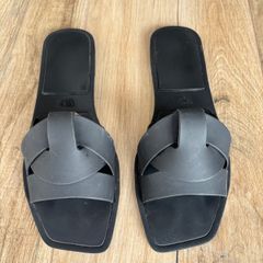 Zara black rubberised black flats