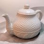 Vintage Bordallo Pinheiro Portugal Ceramic Basketweave Teapot Image 2