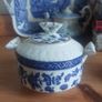 Exquisite Rare Beautifully Shaped and Patterned Blue & White Antique Milk Creamer and Matching Lidded Sugar Bowl by Edwin James Drew Bodley, in the Worchester Pattern Registered 1876, Circa 1875 - 1892 Image 3