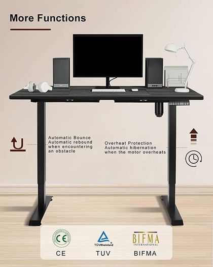 Electric Adjustable Office Stand Desk Computer Workstation with Preset Height Memory Controller Metal Black 110x60 cm (FREE SHIPPING)