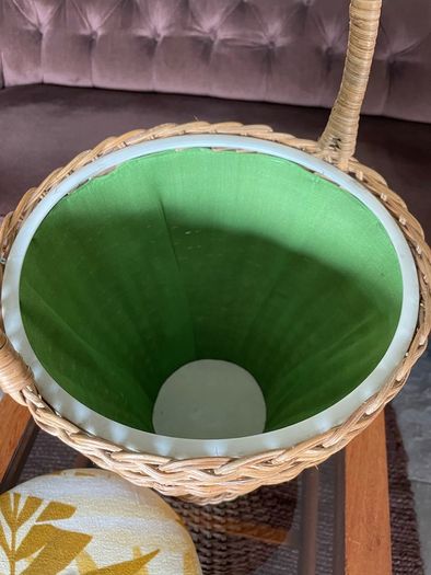 Mid Century Table Height Vintage Wicker Sewing Craft Basket 60s