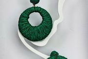 Grass Green Raffia Woven Stud Hollow Out Woven Hoop Earrings