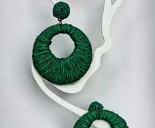 Grass Green Raffia Woven Stud Hollow Out Woven Hoop Earrings