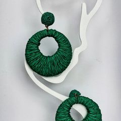 Grass Green Raffia Woven Stud Hollow Out Woven Hoop Earrings