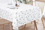 Rectangular Cotton Linen Tablecloth White Oblong Tablecloth Washable Dustproof Lilac Flowers (MULTIPLE SIZES, SEE DESCRIPTION)