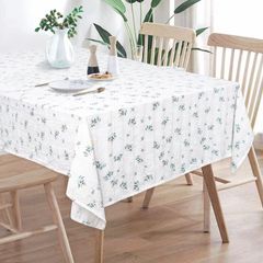 Rectangular Cotton Linen Tablecloth White Oblong Tablecloth Washable Dustproof Lilac Flowers (MULTIPLE SIZES, SEE DESCRIPTION)