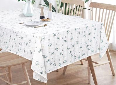 Rectangular Cotton Linen Tablecloth White Oblong Tablecloth Washable Dustproof Lilac Flowers (MULTIPLE SIZES, SEE DESCRIPTION)