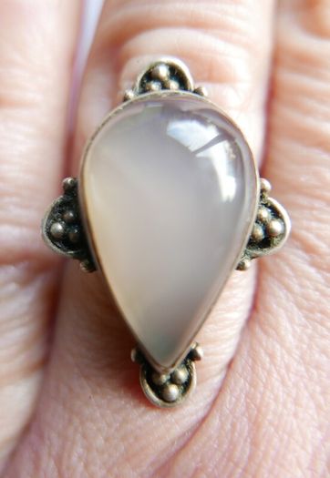 Vintage Agate Gemstone 925 Sterling Silver Jewelry Ring Size P - 7,3g