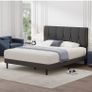 King Bed Frame, Dark Grey, Upholstered Wooden Slat Bed Frame with Headboard Image 3