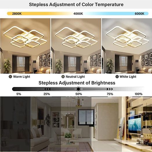 LED Dimmable Ceiling Lights with Remote, Chandelier Ceiling Light with 6 White Squares, Flush Mount Ceiling Lamp for Living Room Kitchen Office Bedroom Dining Room (FREE POSTAGE)