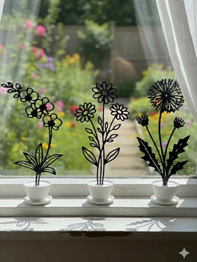 Minimalist Flower Silhouettes - Set of 3