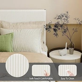 King Floating Bed Frame with LED Lights and Charging Station, Metal Platform Bed Frame King Size with Upholstered Headboard, No Box Spring Needed, White