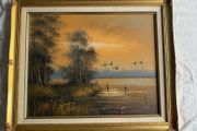 Vintage Framed Oil Painting (53x62cm) - J. Havard Sunset