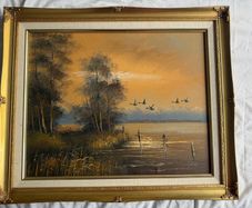 Vintage Framed Oil Painting (53x62cm) - J. Havard Sunset