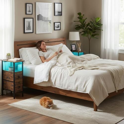 Slim Bedside Table Set of 2 with Charging Station