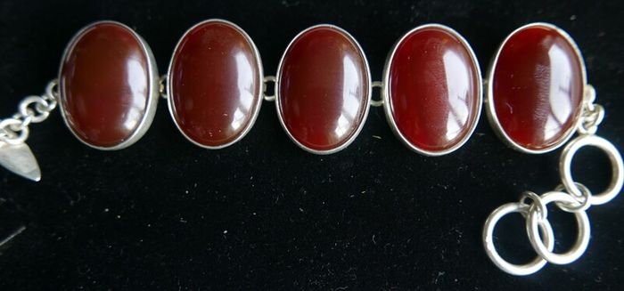 Vintage Sterling Silver 925 Carnelian Link Bracelet with Toggle Clasp L-8,5"  51,28g