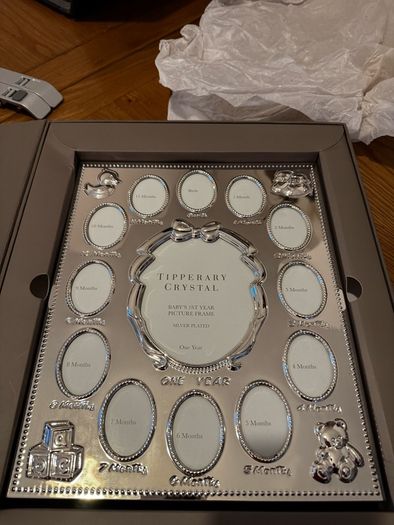 Baby's first year silver plated photo frame - new unused Tipperary Crystal