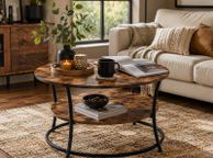 main image for ad Round Coffee Table with Storage Shelf | Rustic Industrial Living Room Table