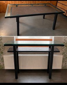 Glass & Leather Dining Table + Matching Console Table