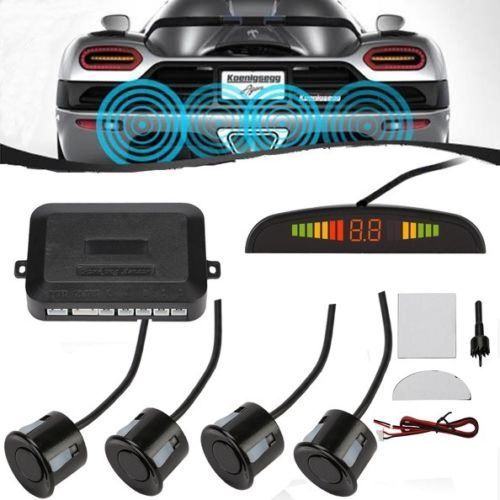 New Car Parking Sensor 4 Kit Rear Reverse Sensors Alarm Backup Radar System LED Display Warning in Black / White / Blue / Silver/Red
