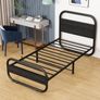 Single Bed Frame with Headboard, Black Single Bed 90x190 cm with Under-Bed Storage,Steel Slats Mattress Foundation Round Pipe Design,Black Image 4