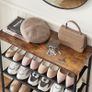_Shoe Rack 4 Tier Shoe Rack Narrow 3 Tier Polyester Fabric Metal Frame Hallway Entrance Industrial Design Vintage Brown/Black Image 3
