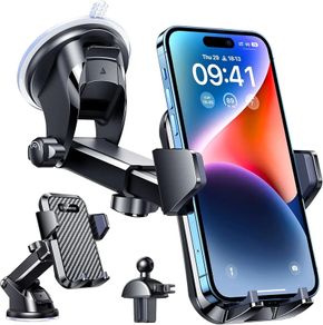 Car Phone Holder 2026 [85+ LBS Strong Suction & True Military-Grade] Rotatable Universal Mobile Phone Mount Dashboard Windscreen Vent Desk Automobile for iPhone 17 16 Pro Max 15 14 Samsung