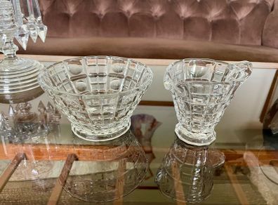 Art Deco 1920s Geometric Sugar Bowl and Milk Jug