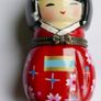 Vintage Japanese Friendship Doll in Red Kimono with Doll Trinket Porcelain Hinged Box Image 6