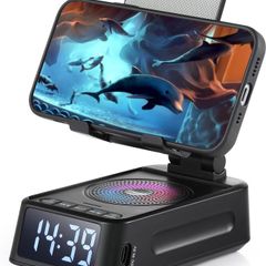 Gifts for Men Women, Phone Stand with Bluetooth Speaker&Clock, Birthday Gifts for Him, Phone Holder with Wireless Speaker, Ideal for Dad Mom Husband Boy, Cool Tech Gadget for Men