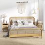Bedside Table with Rattan Element, Side End Table with Shelf and Cupboard, 39cmx35cmx60cm, Set of 2, Natural Image 2