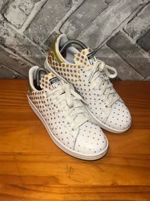 Adidas Originals Stan Smith Ladies UK5.5 EUR38.5 White Leather Trainers Gold Dot Pattern